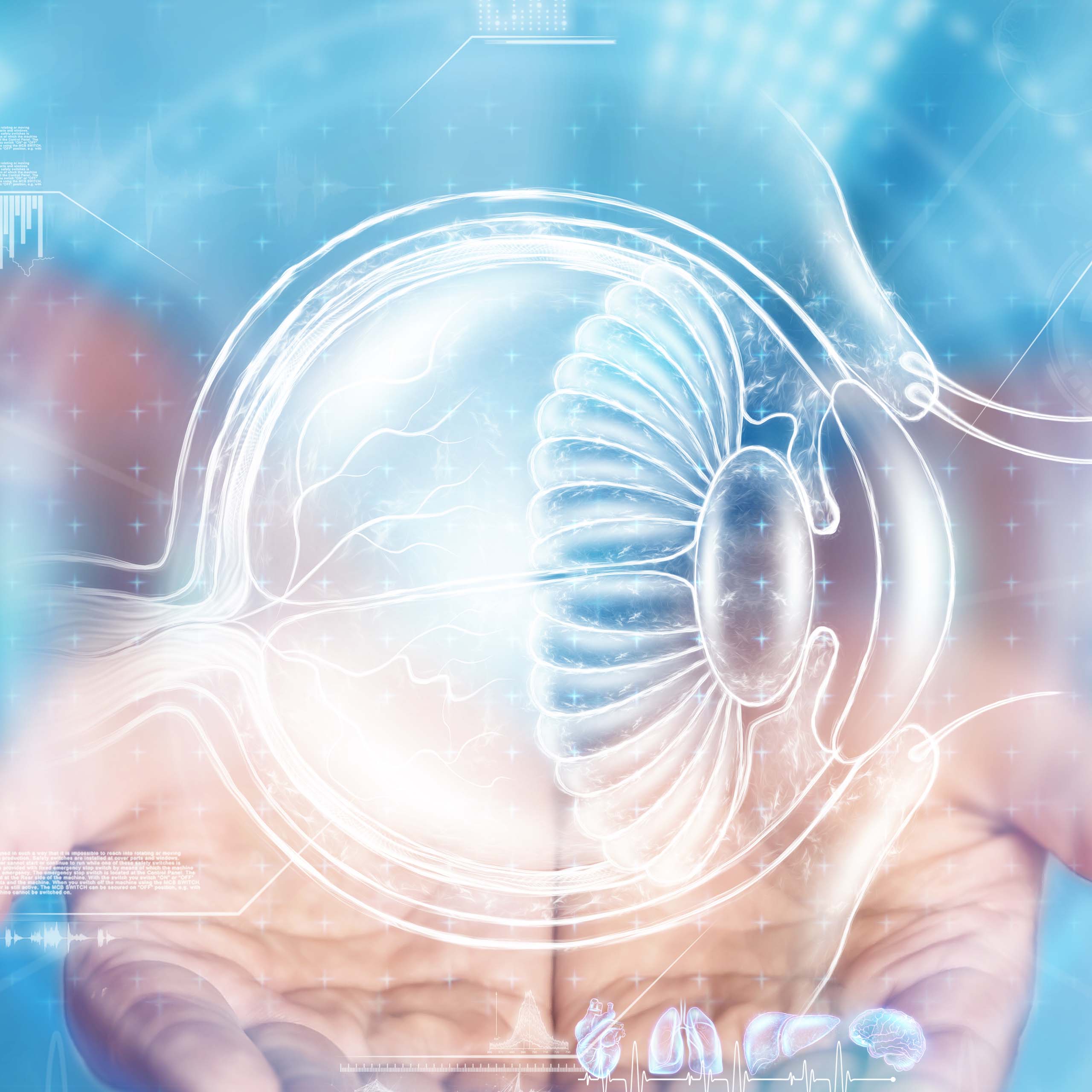 medical-concept-doctor-s-hands-in-blue-coat-closeup-vision-test-eyeball-xray-hologram-medical-care-anatomy-doctor-s-appointment-transplantology-mixed-media