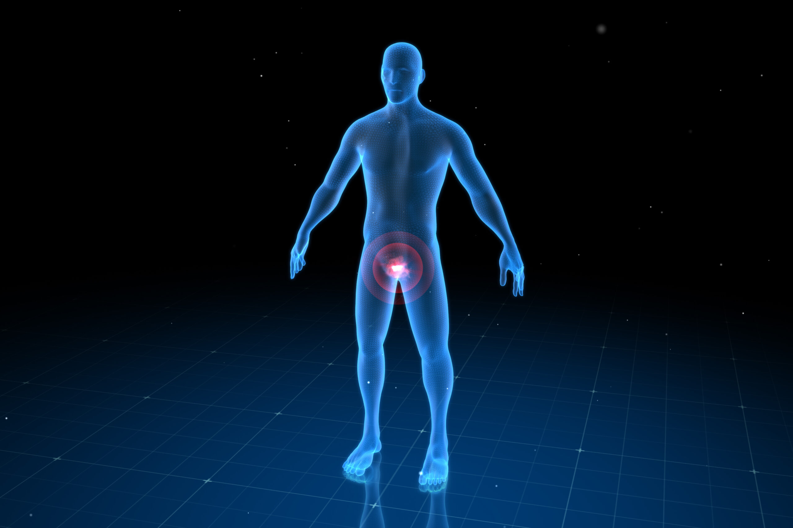 Digital human body with visible pain in different places, 3d illustration